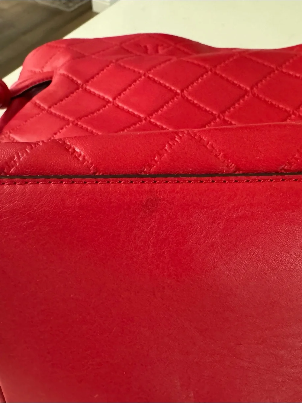 Tory Burch Georgia Slouchy Red Quilted Leather Tote with Gold Logo